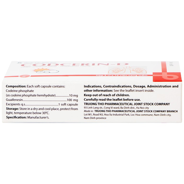 Thuốc CODCERIN-D Trường Thọ điều trị triệu chứng ho khan, ho có đờm, ho do dị ứng (2 vỉ x 10 viên)