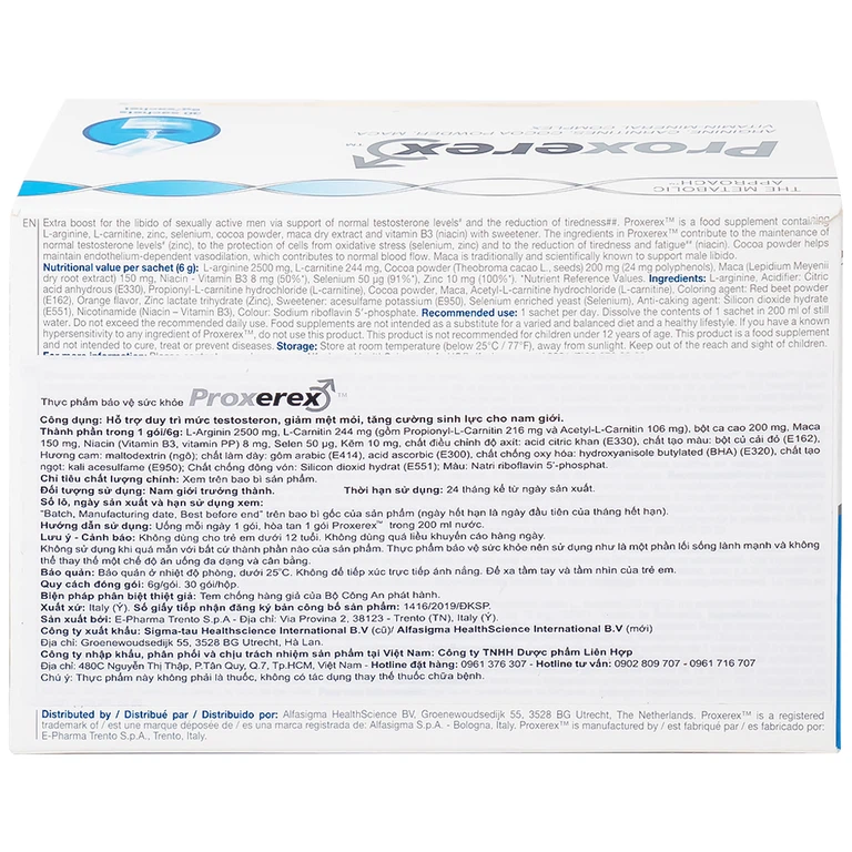 Bột Proxerex Sigma-tau HealthScience tăng cường sinh lực nam giới (30 gói x 6g)