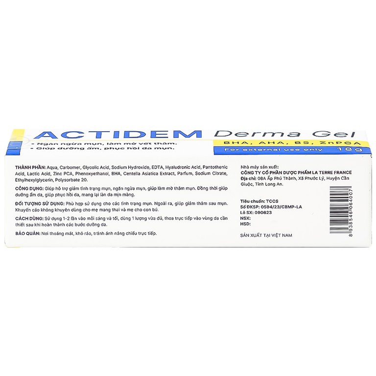 Gel Actidem Derma giúp ngăn ngừa mụn, làm mờ vết thâm (18g)