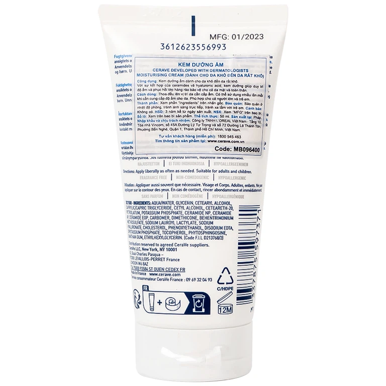 Kem dưỡng ẩm CeraVe Developed With Dermatologists Moisturising Cream dành cho da khô (50ml)