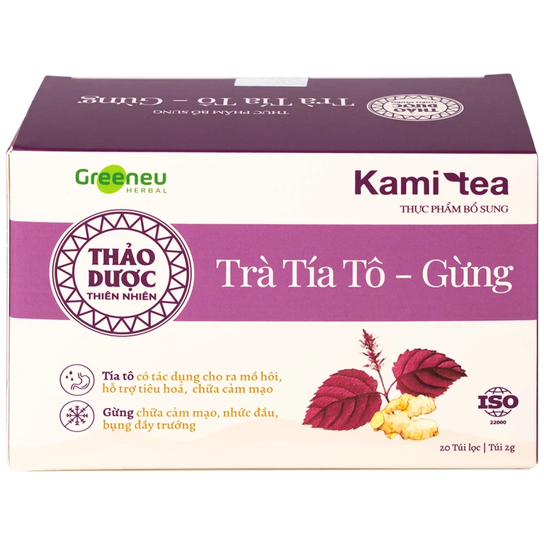 Trà Tía Tô – Gừng Kami Tea hỗ trợ tiêu hoá, chữa cảm mạo, nhức đầu, bụng dầy trướng (20 túi)