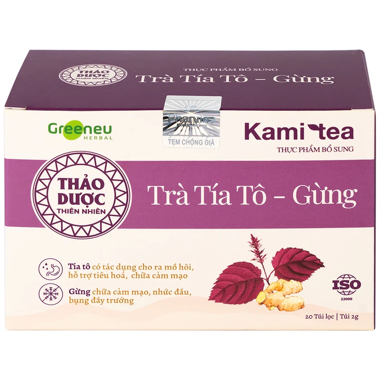 Trà Tía Tô – Gừng Kami Tea hỗ trợ tiêu hoá, chữa cảm mạo, nhức đầu, bụng dầy trướng (20 túi)