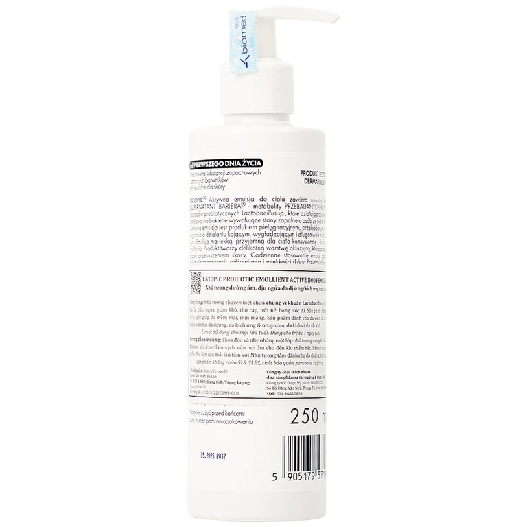 Nhũ tương Probiotic Emollient Latopic làm dịu da, giảm ngứa, giảm khô (250ml)
