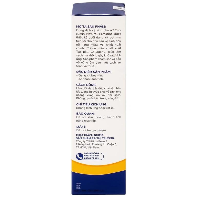 Bọt vệ sinh phụ nữ Curcumin Natural Feminine làm sạch, dưỡng ẩm, ngăn ngừa ngứa (160ml)