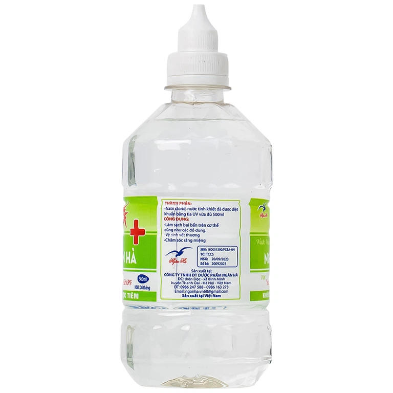 Nước muối Natri Clorid 0.9% Ngân Hà phòng ngừa nhiễm khuẩn da, răng miệng (500ml)