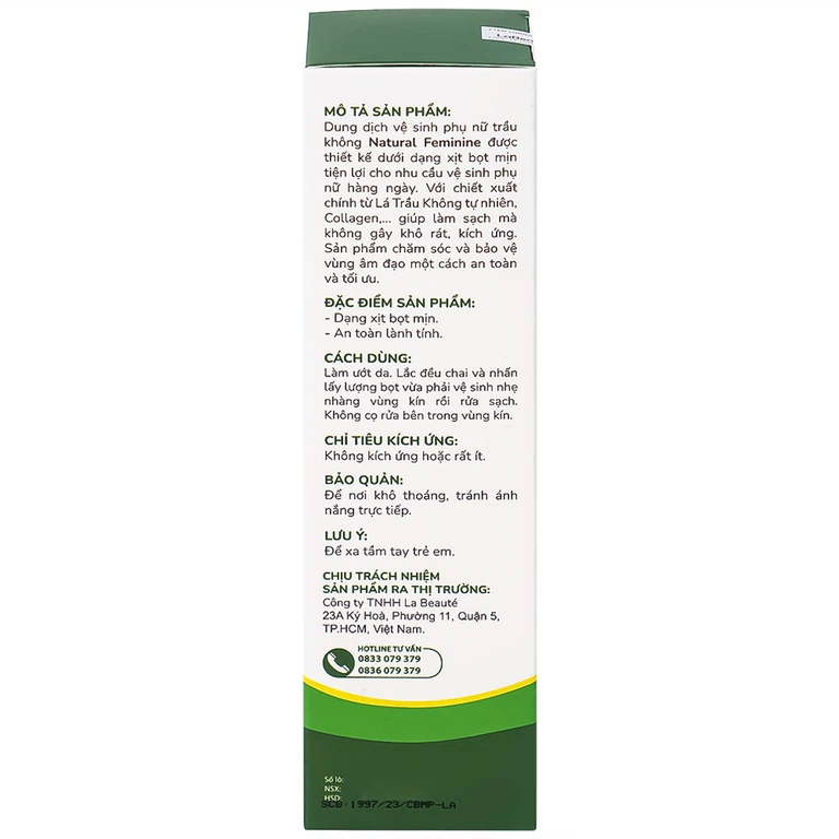 Bọt vệ sinh phụ nữ Trầu Không Natural Feminine làm sạch, dưỡng ẩm, ngăn ngừa ngứa (160ml)