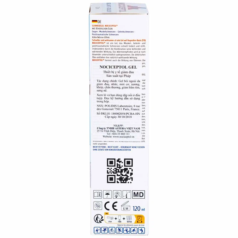 Gel bôi ngoài da Nociceptol Gel Anti-Douleur Polidis giảm đau, nhức, mỏi cơ (120ml)