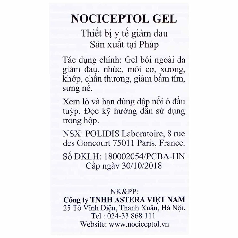 Gel bôi ngoài da Nociceptol Gel Anti-Douleur Polidis giảm đau, nhức, mỏi cơ (120ml)