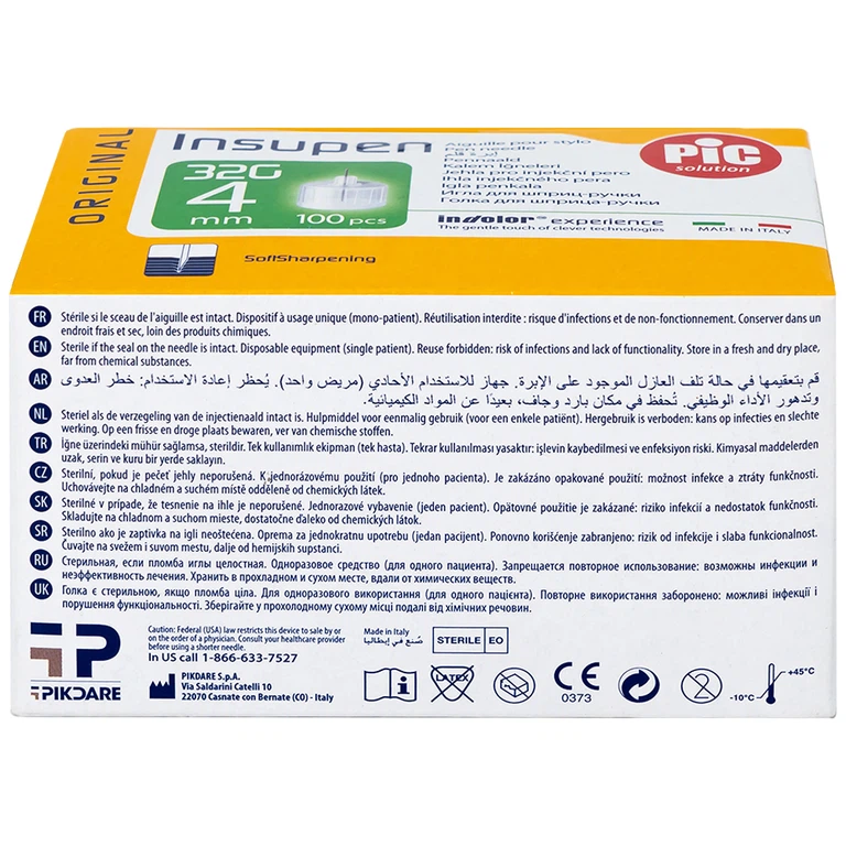 Đầu kim tiêm tiểu đường PIC Insupen Original dùng để gắn vào đầu bút tiêm insulin (100 Cái)