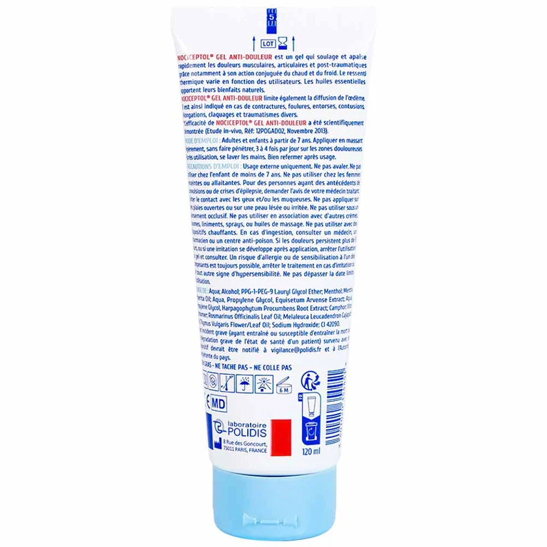 Gel bôi ngoài da Nociceptol Gel Anti-Douleur Polidis giảm đau, nhức, mỏi cơ (120ml)