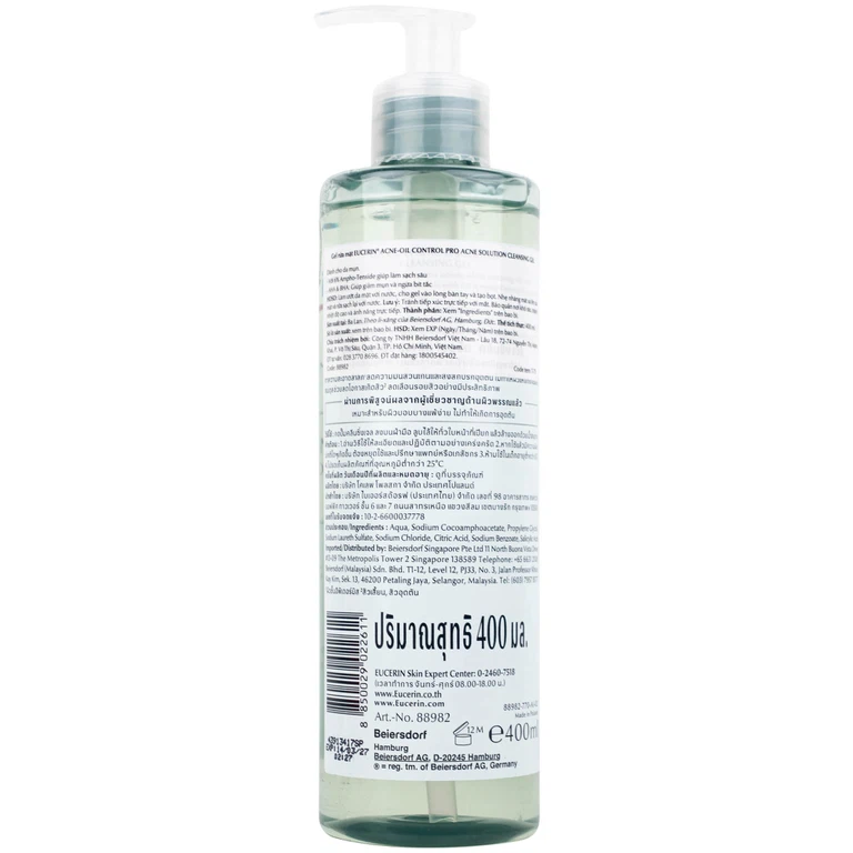 Gel rửa mặt Eucerin Pro Acne Cleansing Gel dành cho da nhờn, mụn (400ml)