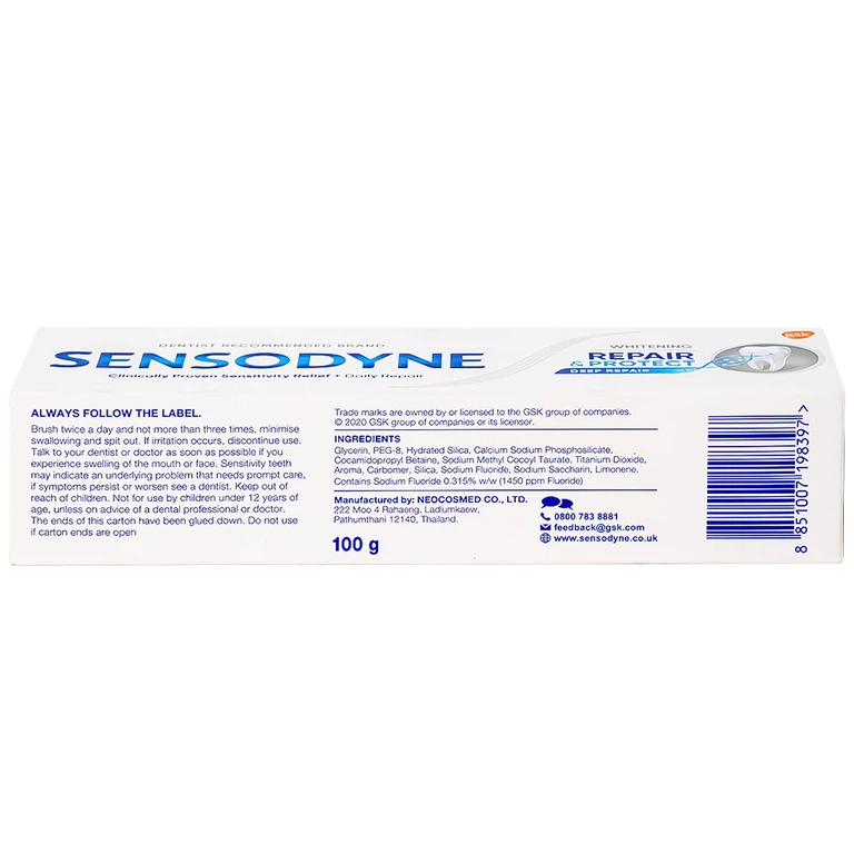 Kem đánh răng Sensodyne Repair And Protect Deep Repair Whitening giảm ê buốt răng, cơ chế phục hồi sâu (100g)