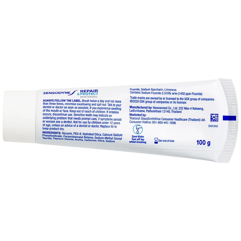 Kem đánh răng Sensodyne Repair And Protect Deep Repair Whitening giảm ê buốt răng, cơ chế phục hồi sâu (100g)