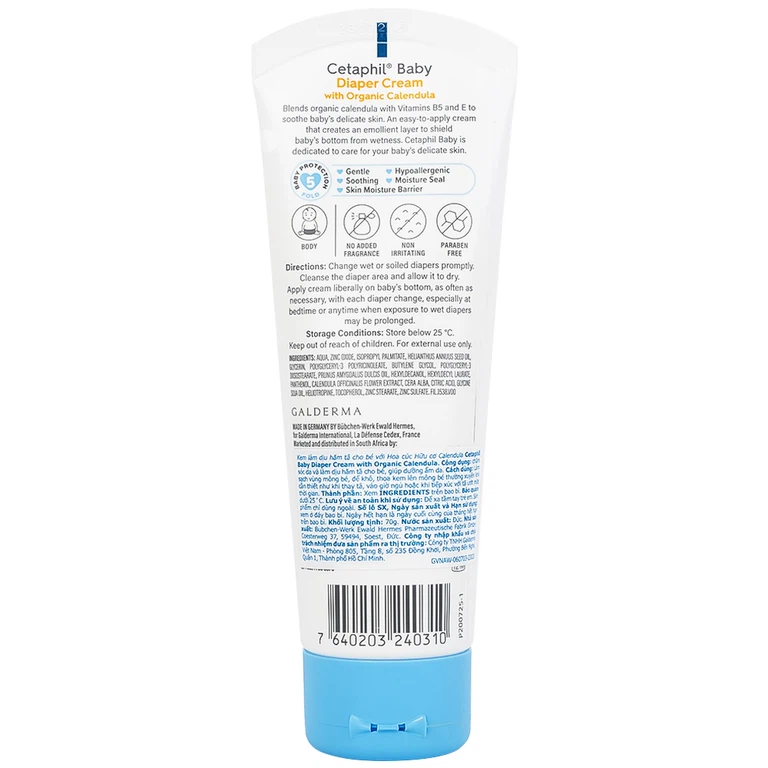 Kem bôi hăm cho bé Cetaphil Diaper Cream Calendula dịu nhẹ và phục hồi cho da (70g)