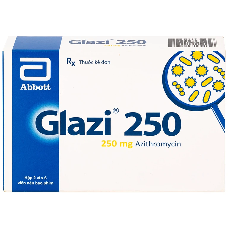 Thuốc Glazi 250 Abbott điều trị viêm xoang cấp, viêm tai giữa cấp, viêm họng, viêm amidan (2 vỉ x 6 viên)