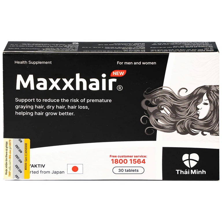 Viên uống Maxxhair New Thái Minh hỗ trợ tóc mọc chắc khỏe và giảm nguy cơ rụng tóc (3 vỉ x 10 viên)