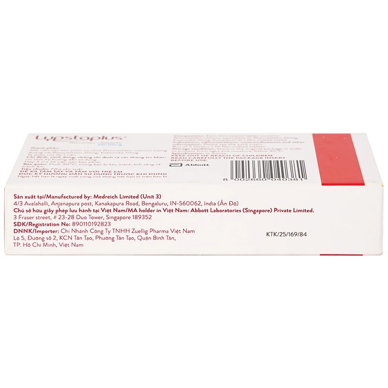 Viên nén Lypstaplus 20/10mg Abbott điều trị tăng cholesterol máu nguyên phát (3 vỉ x 10 viên)