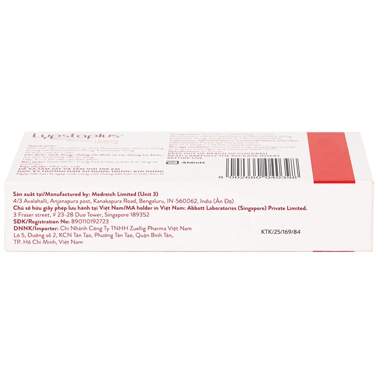 Viên nén Lypstaplus 10/10mg Abbott điều trị tăng cholesterol máu nguyên phát (3 vỉ x 10 viên)