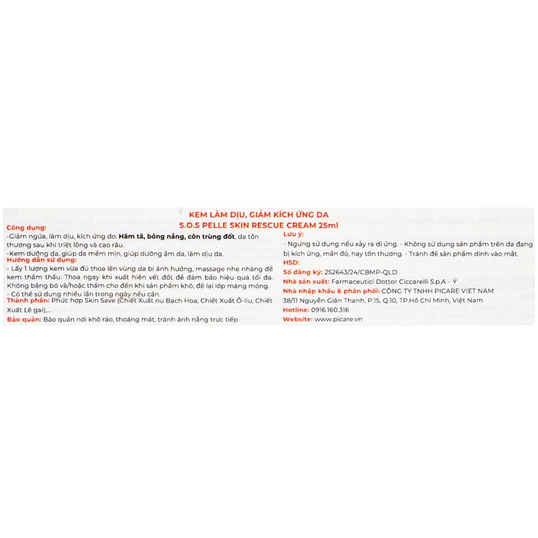 Kem bôi Dr.Ciccarelli S.O.S Pelle Skin Rescue Cream làm dịu và giảm kích ứng da (25ml)