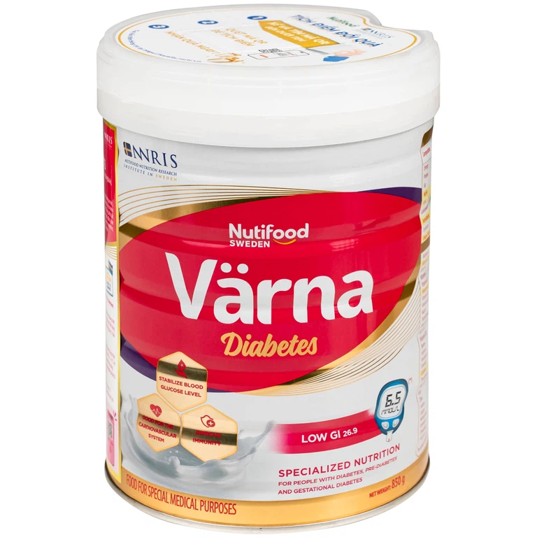 Sữa Nutifood Varna Diabetes chứa công thức dinh dưỡng cho người đái tháo đường (850g)