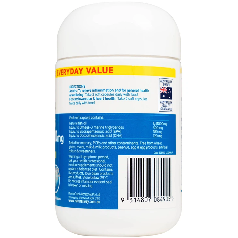 Nature'S Way Odourless Fish Oil 1000mg giúp bổ sung EPA, DHA hỗ trợ tốt cho mắt và não (80 viên)