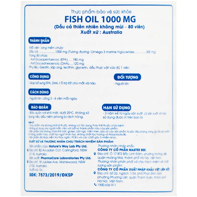Nature'S Way Odourless Fish Oil 1000mg giúp bổ sung EPA, DHA hỗ trợ tốt cho mắt và não (80 viên)
