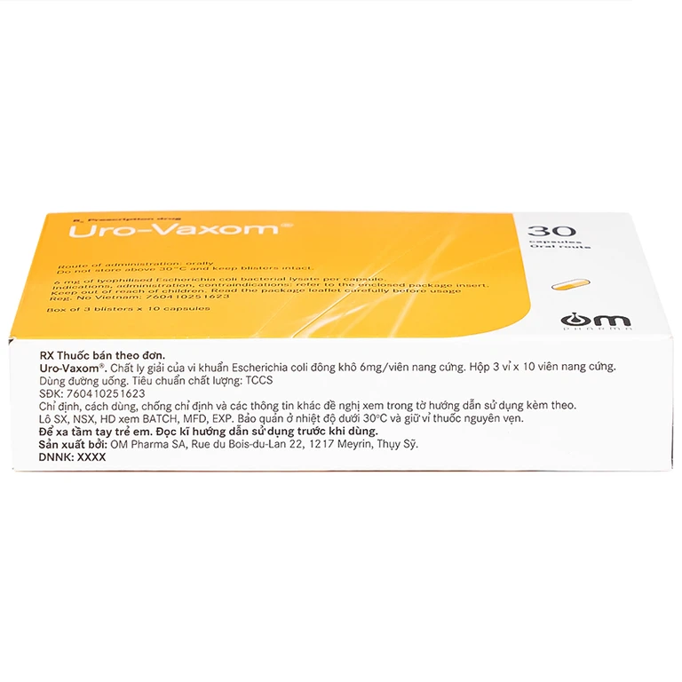 Thuốc Uro-Vaxom OM Pharma tăng cường miễn dịch do nhiễm khuẩn đường tiết niệu (3 vỉ x 10 viên)