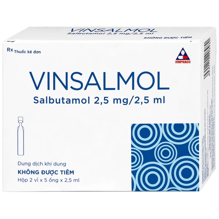 Thuốc Vinsalmol 2.5mg/2.5ml Vinphaco hỗ trợ kiểm soát co thắt phế quản mạn, hen ác tính (2 vỉ x 5 ống)