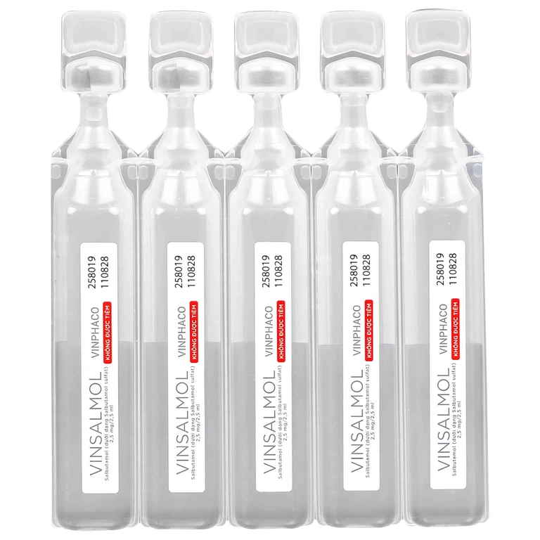 Thuốc Vinsalmol 2.5mg/2.5ml Vinphaco hỗ trợ kiểm soát co thắt phế quản mạn, hen ác tính (2 vỉ x 5 ống)