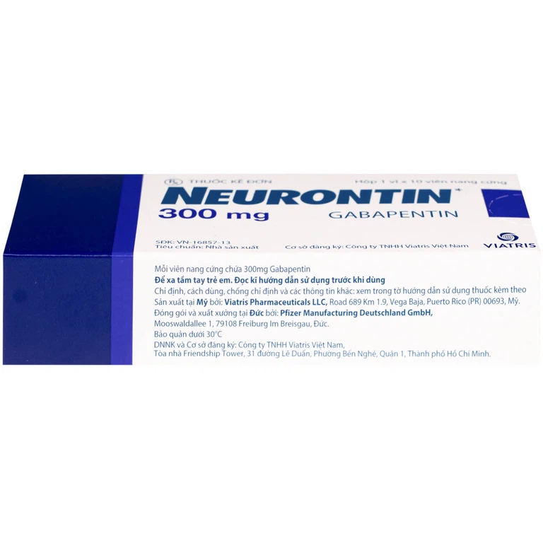 Thuốc Neurontin 300mg VIATRIS điều trị bệnh động kinh và đau dây thần kinh (1 vỉ x 10 viên)