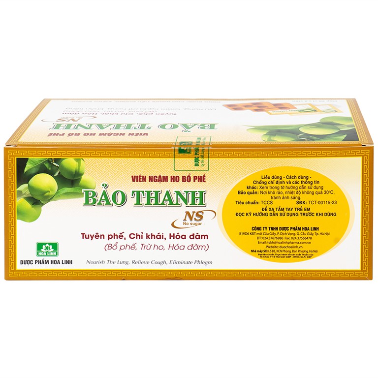 Viên ngậm ho bổ phế Bảo Thanh không đường dùng giảm các chứng ho do cảm lạnh, nhiễm lạnh (20 vỉ x 5 viên)