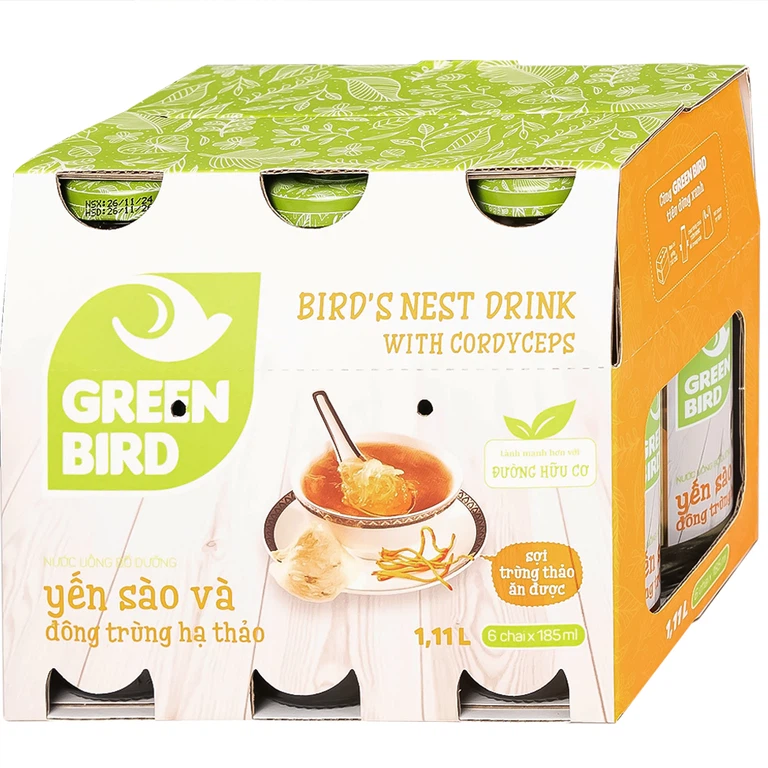 Nước Yến Sào Và Đông Trùng Hạ Thảo Greenbird (6 chai x 185ml)