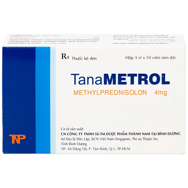 Viên nén TanaMetrol 4mg Thành Nam chống viêm và điều trị viêm khớp dạng thấp, lupus ban đỏ (3 vỉ x 10 viên)