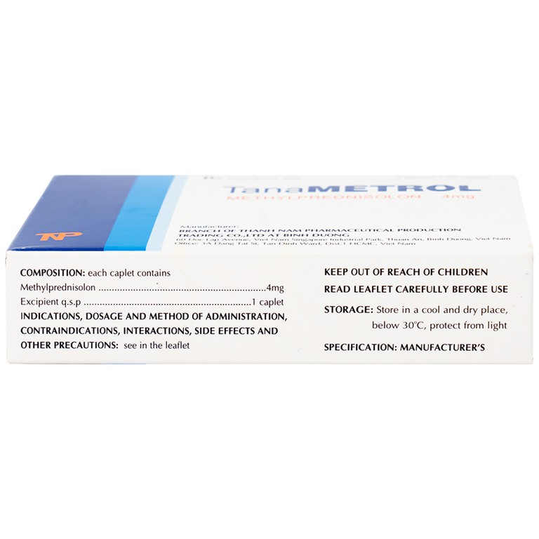 Viên nén TanaMetrol 4mg Thành Nam chống viêm và điều trị viêm khớp dạng thấp, lupus ban đỏ (3 vỉ x 10 viên)