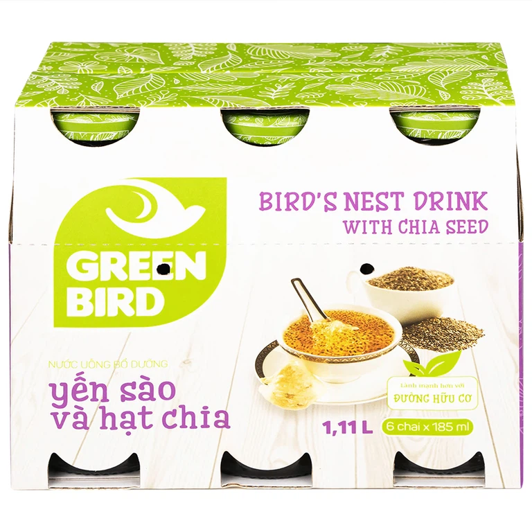 Nước Yến Sào Và Hạt Chia Greenbird (6 chai x 185ml)