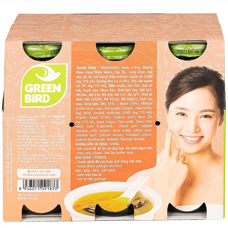 Chè dưỡng nhan tổ yến và trùng thảo Greenbird (6 chai x 175ml)
