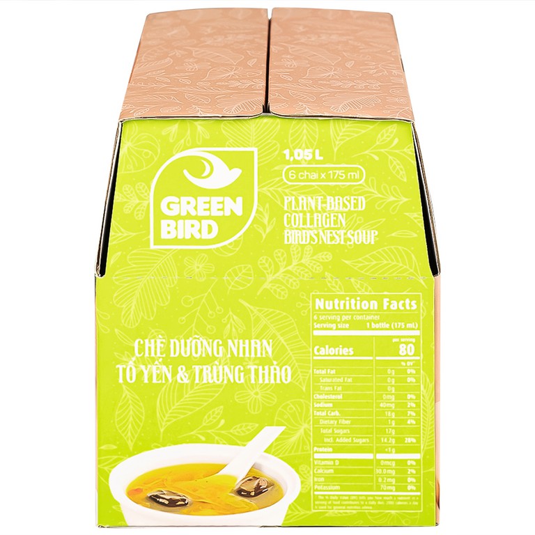 Chè dưỡng nhan tổ yến và trùng thảo Greenbird (6 chai x 175ml)