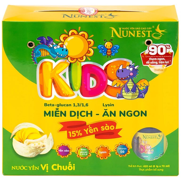 Nước Yến Sào Cao Cấp Cho Trẻ Em Nunest Kid Vị Chuối (6 hũ x 70ml)