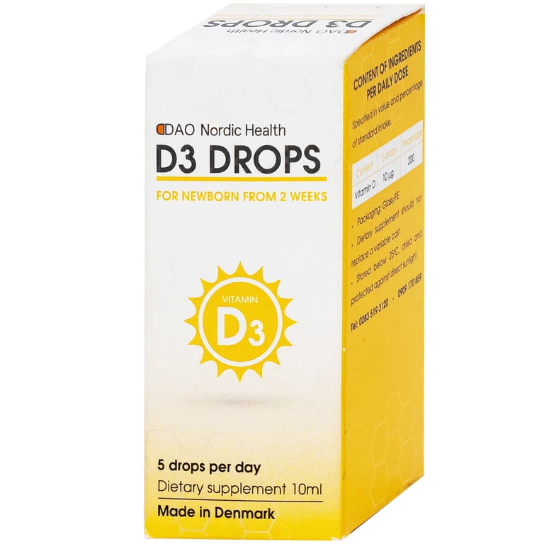 Dung dịch D3 Drops 10ml Dao Nordic Health bổ sung vitamin D3, hỗ trợ phát triển của xương