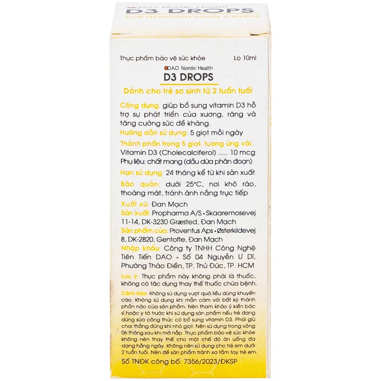 Dung dịch D3 Drops 10ml Dao Nordic Health bổ sung vitamin D3, hỗ trợ phát triển của xương