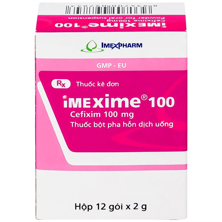 Hỗn dịch uống Imexime 100 Imexpharm điều trị nhiễm khuẩn đường tiết niệu, viêm thận - bể thận (12 gói x 2g)
