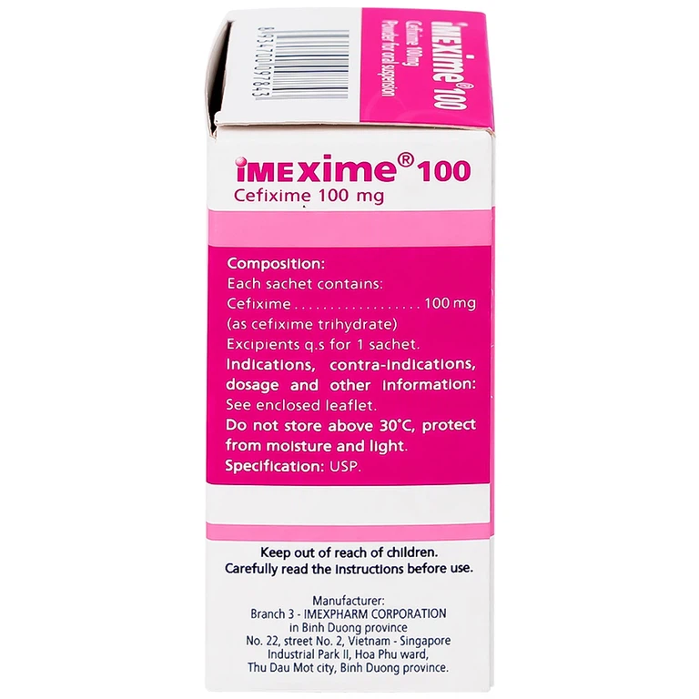 Hỗn dịch uống Imexime 100 Imexpharm điều trị nhiễm khuẩn đường tiết niệu, viêm thận - bể thận (12 gói x 2g)
