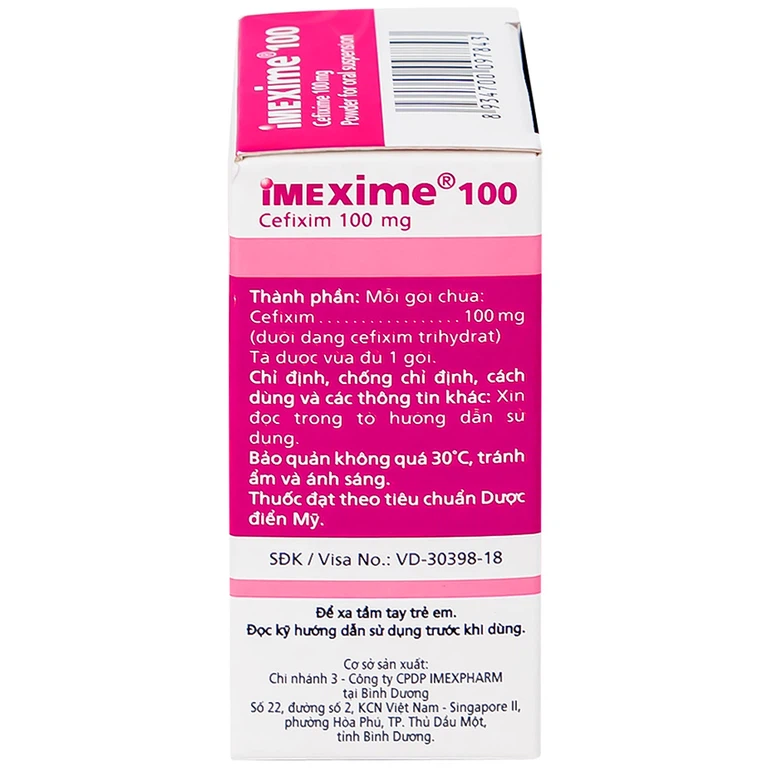 Hỗn dịch uống Imexime 100 Imexpharm điều trị nhiễm khuẩn đường tiết niệu, viêm thận - bể thận (12 gói x 2g)