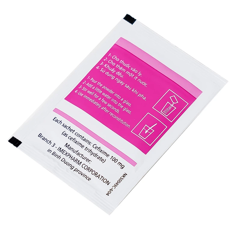 Hỗn dịch uống Imexime 100 Imexpharm điều trị nhiễm khuẩn đường tiết niệu, viêm thận - bể thận (12 gói x 2g)