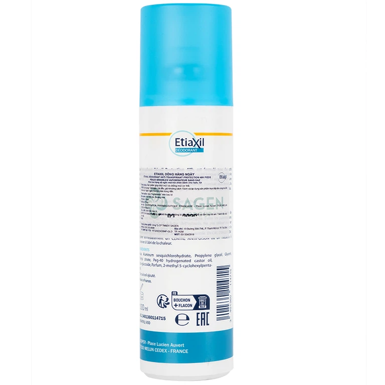 Khử mùi dạng xịt Etiaxil Déodorant Anti - Transpirant Protection 48h Pieds kiểm soát tuyến mồ hôi chân (100ml)