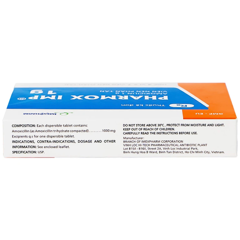 Thuốc Pharmox IMP 1g Imexpharm điều trị nhiễm khuẩn (2 vỉ x 7 viên)