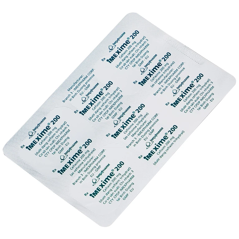 Thuốc Imexime 200 Imexpharm điều trị nhiễm khuẩn đường tiết niệu, viêm thận - bể thận (2 vỉ x 10 viên)