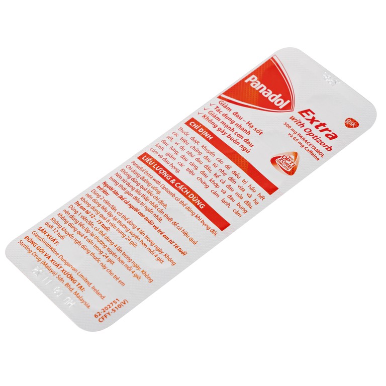Viên nén Panadol Extra With Optizorb GSK giảm đau, hạ sốt nhanh, không gây buồn ngủ (12 vỉ x 10 viên)