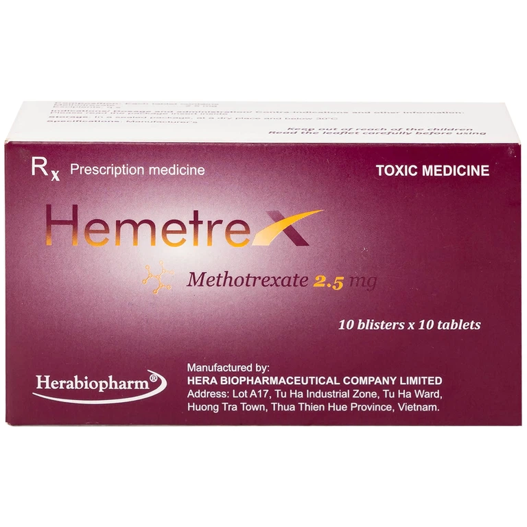 Thuốc Hemetrex 2,5mg Herabiopharm điều trị viêm khớp dạng thấp nặng (10 vỉ x 10 viên)