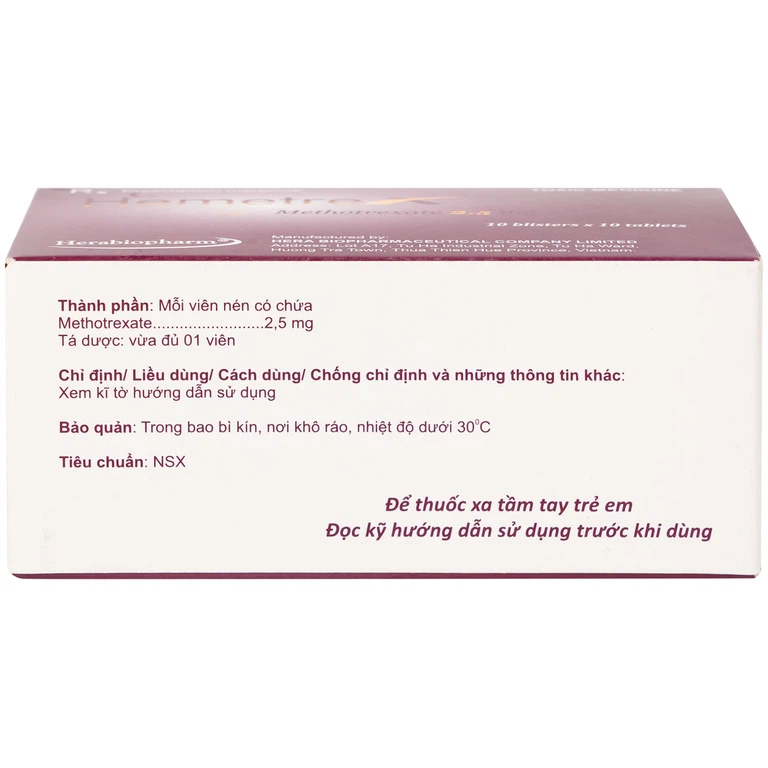 Thuốc Hemetrex 2,5mg Herabiopharm điều trị viêm khớp dạng thấp nặng (10 vỉ x 10 viên)